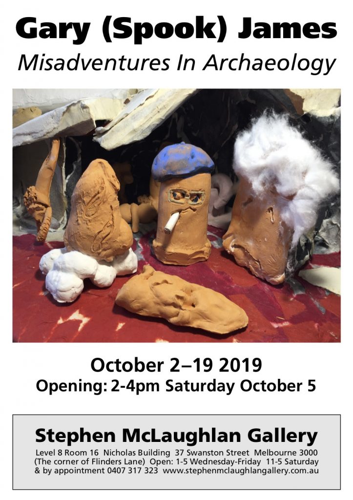 Art exhibition flyer with a picture of strange clay people