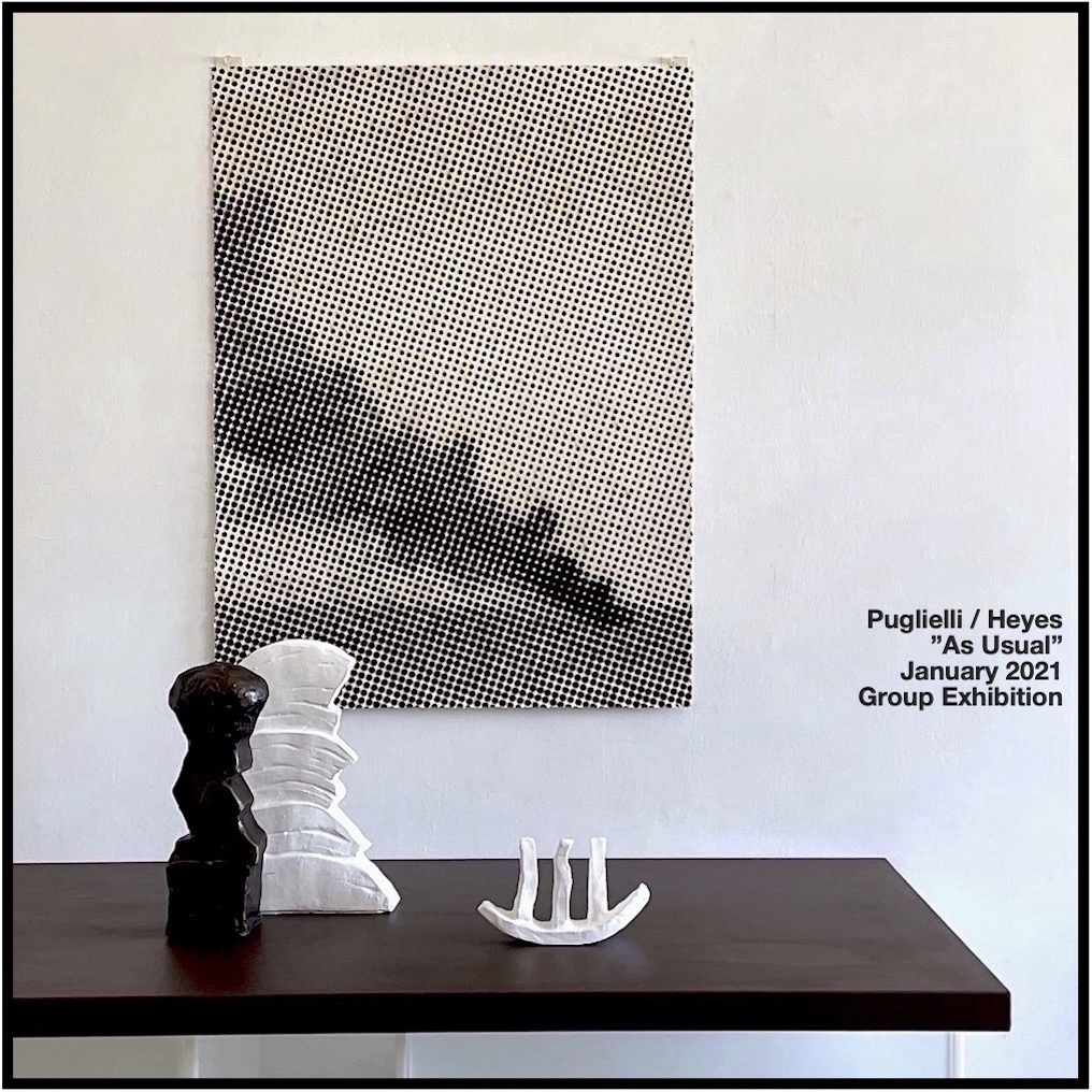A painting an objects on a table on display at the Stephen McLaughlan Gallery